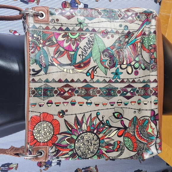 SakRoots shoulder crossbody adjustable strap zipper Owl print canvas purse bag - Picture 2 of 5